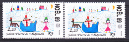 Saint Pierre Et Miquelon  512 Variété Orange Et Rouge Noel Dessins D'enfants Neuf ** MNH Sin Charmela - Sin Dentar, Pruebas De Impresión Y Variedades