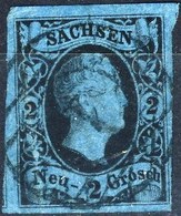 Germania Sachsen 1851 - 52 UN N. 4  N. 2 Azzurro Scuro Usato Cat. € 60 - Sachsen