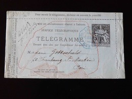 TELEGRAMME    TYPE CHAPLAIN  1885   CACHET ONDULE BLEU - Pneumatiques