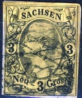 Germania Sachsen 1855 UN N. 10 N. 3 Giallo Usato Cat. € 20 - Sachsen