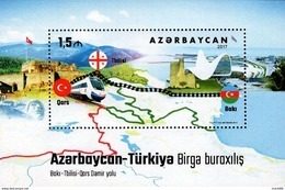 Azerbaijan - 2017 - Baku - Tbilisi - Kars Railway - Joint Issue With Turkey - Mint Souvenir Sheet - Azerbaïjan