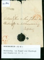 POSTHISTORIE * BRIEFOMSLAG Tussen 1843 En 1852 Gelopen Van LANGSTEMPEL KEPPEL Via DOESBORGH Naar ZUTPHEN (10.852) - ...-1852 Precursori