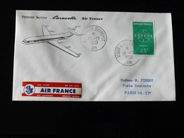 PREMIER SERVICE  CARAVELLE  AIR FRANCE  ALGER PARIS - 1960-.... Cartas & Documentos
