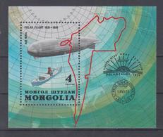 MONGOLIA 1981 POLAR FLIGHT ZEPPELIN NORTH POLE ARCTIC MAP ICEBREAKER S/SHEET - Polar Flights