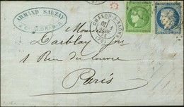 GC 842 / N° 37 + 42 Càd CHALON-S-SAONE (70) 1 SEPT. 71 Sur Lettre Pour Paris, 1er Jour Du Changement De Tarif. - SUP. -  - 1870 Emisión De Bordeaux