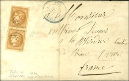 GC Bleu 5071 / N° 43 Paire Càd Bleu TEBESSA / ALGERIE Sur Lettre Pour Rian. 1871. - TB. - 1870 Bordeaux Printing
