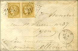 GC 2192 / N° 43 Paire Bistre Verdâtre Càd T 16 MANZAT (62) 5 MAI 71 Sur Lettre Pour Lyon. - TB. - R. - 1870 Bordeaux Printing