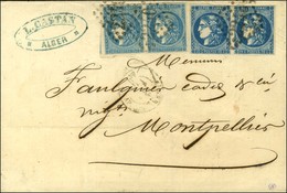 GC 2240 / N° 45 Paire + 46 Paire Bleu Foncé (1 Ex Leg Def) Càd ALGER / BAT A VAP Sur Lettre D'Alger Pour Montpellier. 18 - 1870 Ausgabe Bordeaux