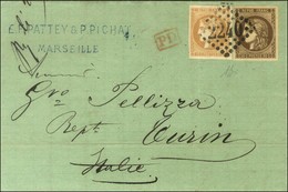 GC 2240 / N° 43 + 47 Brun Foncé Sur Lettre Avec Texte Daté De Marseille Le 11 Avril 1871 Pour Turin. Au Verso, Càd D'arr - 1870 Emissione Di Bordeaux