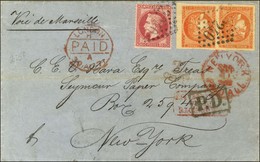 GC 2240 / N° 32 + 48 Paire Bdf Superbes Marges Sur Lettre Pour New York. Au Recto, Càd De Passage LONDON / PAID Et Càd D - 1870 Bordeaux Printing