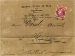 Losange BT / N° 49 Nuance Rose Carminé Càd BORDEAUX A TOULOUSE 7 JUIN 71 Sur Lettre Pour Rodez. - TB. - R. - 1870 Ausgabe Bordeaux