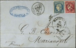 GC 2240 / N° 37 + 49 (filet Supérieur Droit Effleuré) Exceptionnelle Nuance Carmin Foncé Càd T 17 MARSEILLE (12) 29 JUIN - 1870 Uitgave Van Bordeaux