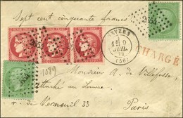 PC Du GC 2654 / N° 35 (2) + 49 Bande De 3 Rose Vif Càd T 17 NEVERS (56) 9 JUIL. 72 Sur Lettre Chargée Pour Paris. - SUP. - 1870 Ausgabe Bordeaux