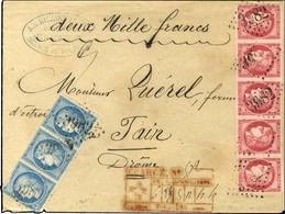 GC 3982 / N° 49 Bande De 5 (1 Ex Filet Effleuré) + 60 Bande De 3 (1 Ex Def) Descriptif De Chargement Rouge Au Recto TOUL - 1870 Uitgave Van Bordeaux