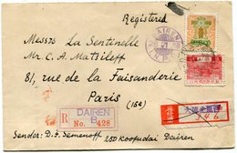 CHINE / MANDCHOURIE  LETTRE RECOMMANDEE DEPART DAIREN 26-1-38 POUR LA FRANCE - 1932-45 Manciuria (Manciukuo)