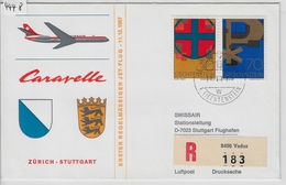 1967 1. Regelmässiger Jet-Flug Zürich-Stuttgart Swissair Caravelle 11.12.67 - Posta Aerea