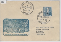 1958 SAS First Regular Flight Stockhom-Copenhagen-Djakarta 23.1.58 Flygpost - Storia Postale