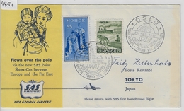1957 SAS First Regular Flight Oslo-Kobenhavn-Tokio Tokyo Via Nordpolen 24.2.57 - Brieven En Documenten