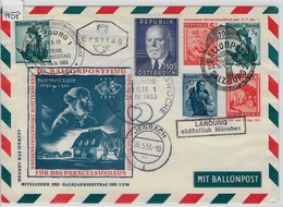 1953 10. Ballonpost Salzburg Für Das Paracelsushaus Waisendorf Rottenmann Landung München 25.4.53 - Balloon Covers