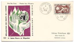 St. Pierre & Miquelon -  1958 20F Human Rights Issue - FIRST DAY COVER - Storia Postale