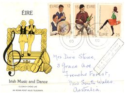 (888) Ireland Music FDC Cover Posted To Australia Letter - Premier Jour - FDC