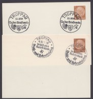 PP 122 , Propaganda-Stempel "Troppau", 2 Karten Mit Versch. Sst Aus 1938/9 - Private Postal Stationery