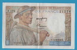 FRANCE 10 Francs 10.03.1949 Serial# F.179 P# 99  "Mineur" - 10 F 1941-1949 ''Mineur''
