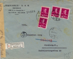 1942 , RUMANIA , BUCAREST - NÜRENBERG , SOBRE CERTIFICADO , CENSURA RUMANA Y ALEMANAS - Covers & Documents