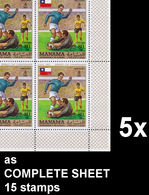 BULK:5 X MANAMA 1970 World Cup Chile 1962 Flags 80Dh COMPLETE SHEET:15 Stamps Football Soccer [feuilles] - 1962 – Chile