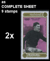 BULK:2 X MANAMA 1971 Olympics Stockholm 1912 Jim Thorpe 25Dh COMPLETE SHEET:9 Stamps American Indians - Indianer