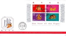 Hong Kong 1998 Year Of The Tiger Souvenir Sheet FDC - FDC