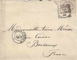 1886- Cover Fr. 2 1/2 P.  Canc. SOUTHAMPTON  Squared Circle - Brieven En Documenten