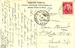 1910-  Post Card From SANTOS  To  France  - Fr. 100 Reis + Cad  " RIO DE JANEIRO / AMBUL. S P 6 " - Covers & Documents
