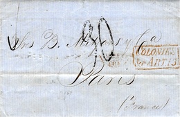 1854- Letter From HAVANA  To Paris  " COLONIES  / &cART. 13  "  Back  English Mark HAVANA  -nice French Rating 30 D - Prephilately