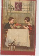 Delcampe - ENFANTS - Jolie Carte Fantaisie Enfants Attablés Au Restaurant Signée COLOMBO - Colombo, E.
