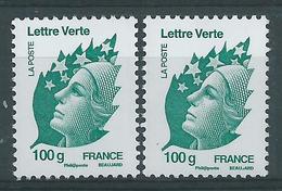 [22] Variété : N° 4595 Marianne De Beaujard Lettre Verte 100g Vert-bleu Clair + Normal ** - Nuevos