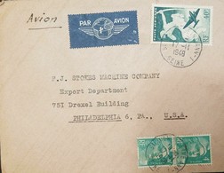 O) 1948 FRANCE, AIRMAIL, CENTAUR AND PLANE AP7 40F., MARIANNE 4F. TO PHILADELPHIA - 1927-1959 Lettres & Documents