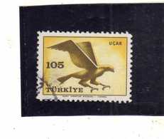 TURCHIA TURKÍA TURKEY 1959 AIR MAIL POSTA AEREA BIRD FAUNA AVICOLA BIRDS UCCELLI HAWK 105k USATO USED OBLITERE' - Corréo Aéreo