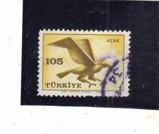 TURCHIA TURKÍA TURKEY 1959 AIR MAIL POSTA AEREA BIRD FAUNA AVICOLA BIRDS UCCELLI HAWK 105k USATO USED OBLITERE' - Luftpost