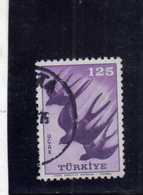 TURCHIA TURKÍA TURKEY 1959 AIR MAIL POSTA AEREA BIRD FAUNA AVICOLA BIRDS UCCELLI Swallows RONDINI 125k USATO USED OBLIT - Luftpost