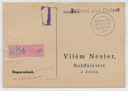 1945 - CARTE RECOMMANDEE (ETIQUETTE CONFECTION LOCALE) Avec OBLITERATION PROVISOIRE De CHOTYNE - VOIR ETIQUETTE AU DOS - Cartas & Documentos