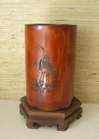 ANTIQUE CHINESE HAND CARVED BAMBOO BRUSH POT - Asian Art