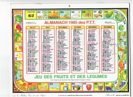 Grand Calendrier 1985 Jeu De L'oie FRUITS Et LÉGUMES Champignon Dé POMME GIROLLE Avocat Raison Potiron Noisette Asperge - Big : 1981-90