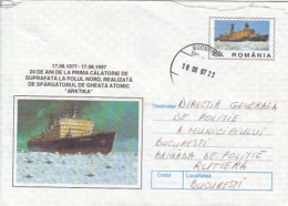 70964- ARKTIKA NUCLEAR ICE BREAKER, FIRST TRIP AT NORTH POLE, COVER STATIONERY, 1997, ROMANIA - Barcos Polares Y Rompehielos