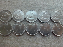 Italy  5 Lire 1996 , Lot , 10 Pieces , UNC - Kiloware - Münzen