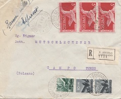 ITALIEN R-Brief 1947 - Esspresso Mehrfachfrankatur Und Viele Stempel Auf R-Brief Gel.1947 V.S.Angelo > Tures Bolzano ... - 1946-47 Período Del Corpo Polacco