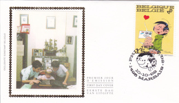 B01-016-1 2484  BD  FDC Soie   Rare Guust Flater Gaston Lagaffe Franquin 10-10-1992 1495 Marbais €12 - 1991-2000