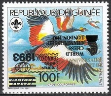 Guinea 1993, Bird, Scout, Overp. Black INVERTED, World Chess Championship London, Bangkok Philatelic Exibition, 1val - Errores En Los Sellos
