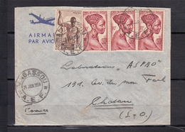 A.E.F.. Lettre De BANGASSOU    Le 21 JANV 1954  Pour  CHATOU  S.et.O. Affranchie Avec 4 Timbres Cachet BANGUI Verso - Covers & Documents