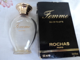 ROCHAS" FEMME " FLACON VIDE ( Pas Vapo) CONTENAIT 100 ML + BOITE  CORRECTE   LIRE ET VOIR !! - Miniatures Femmes (avec Boite)